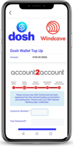 Screenshot of topping up Dosh mobile wallet