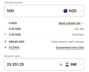 A screenshot of transferring money with Wise.